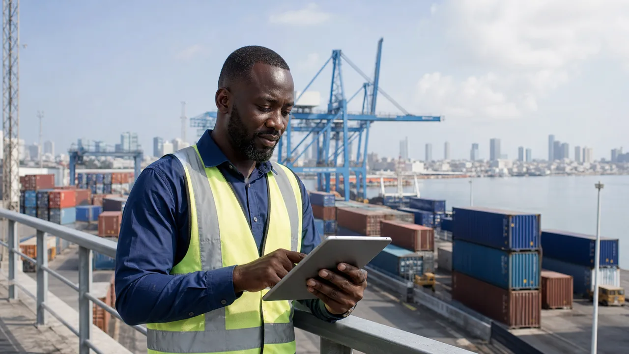 Coordenador a acompanhar uma operação logística no terminal